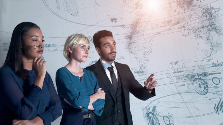 Business and technology concept. Communication network. GUI (Graphical User Interface)